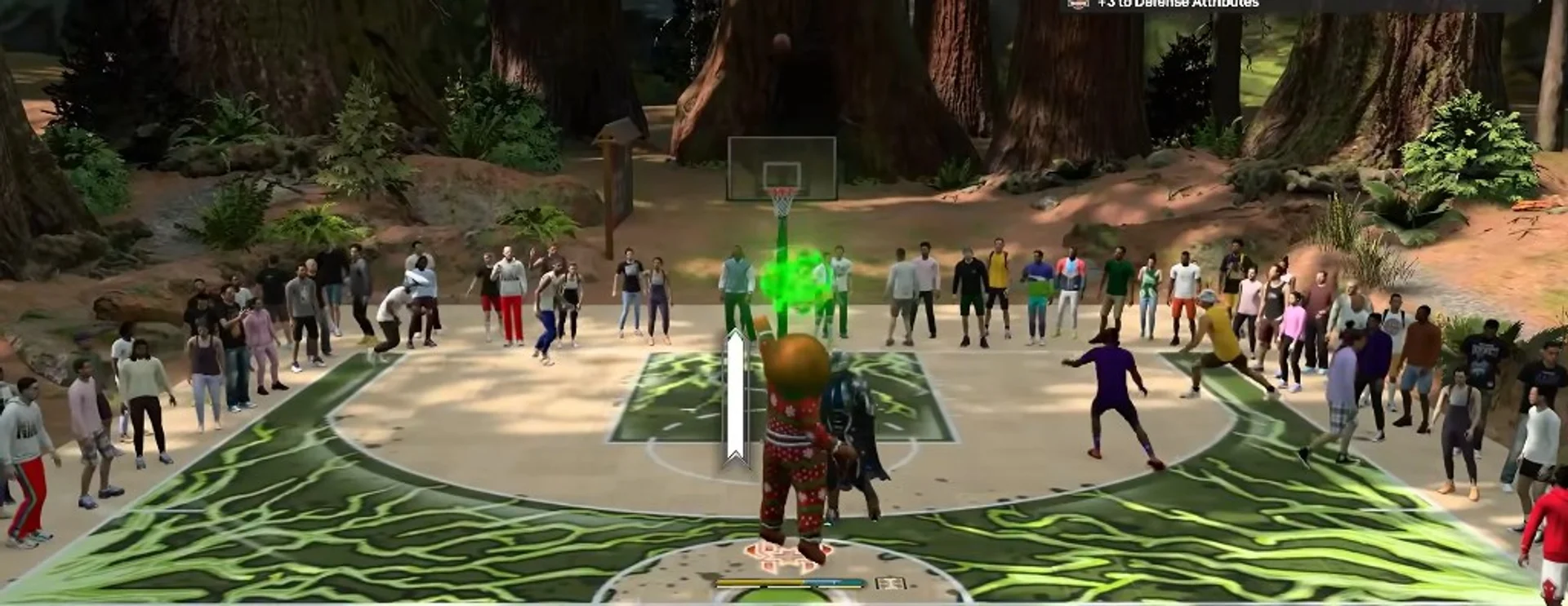 NBA 2K27 outdoor court with green release indicator during a shot